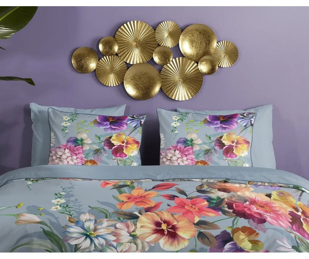 Sivé obliečky na dvojlôžko z organickej bavlny Descanso Sunflower, 200 x 220 cm