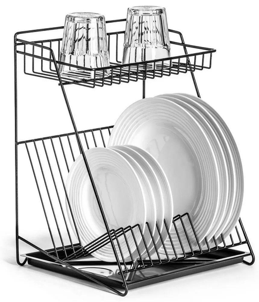 ALTOM Dvojposchodový odkvapkávač, stojan na riad, až na 14 tanierov, biely