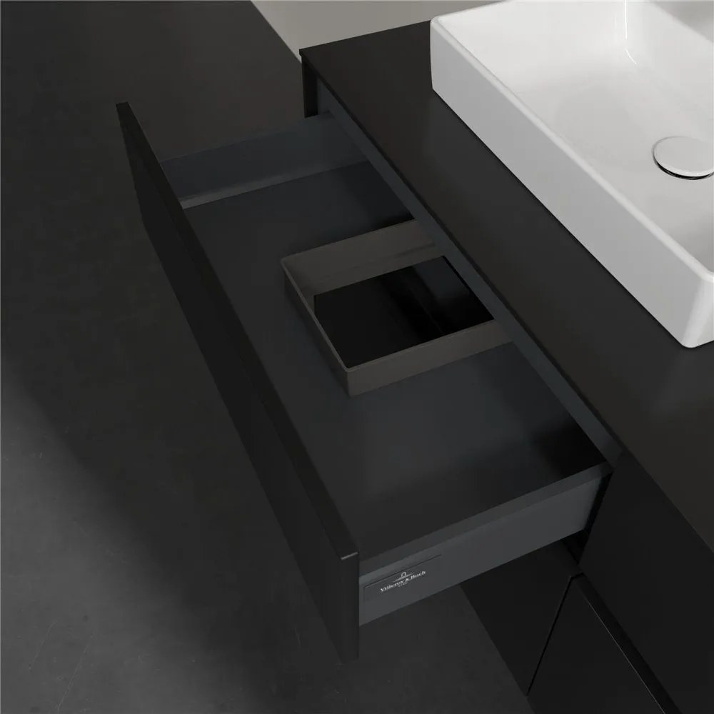 VILLEROY & BOCH Collaro závesná skrinka pod dve umývadlá na dosku, 4 zásuvky, 1400 x 500 x 548 mm, Black Matt Lacquer, C07600PD