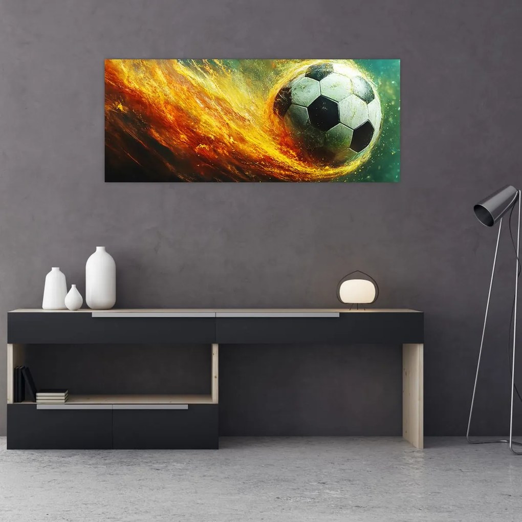 Obraz - Futbalová lopta v lete (120x50 cm)