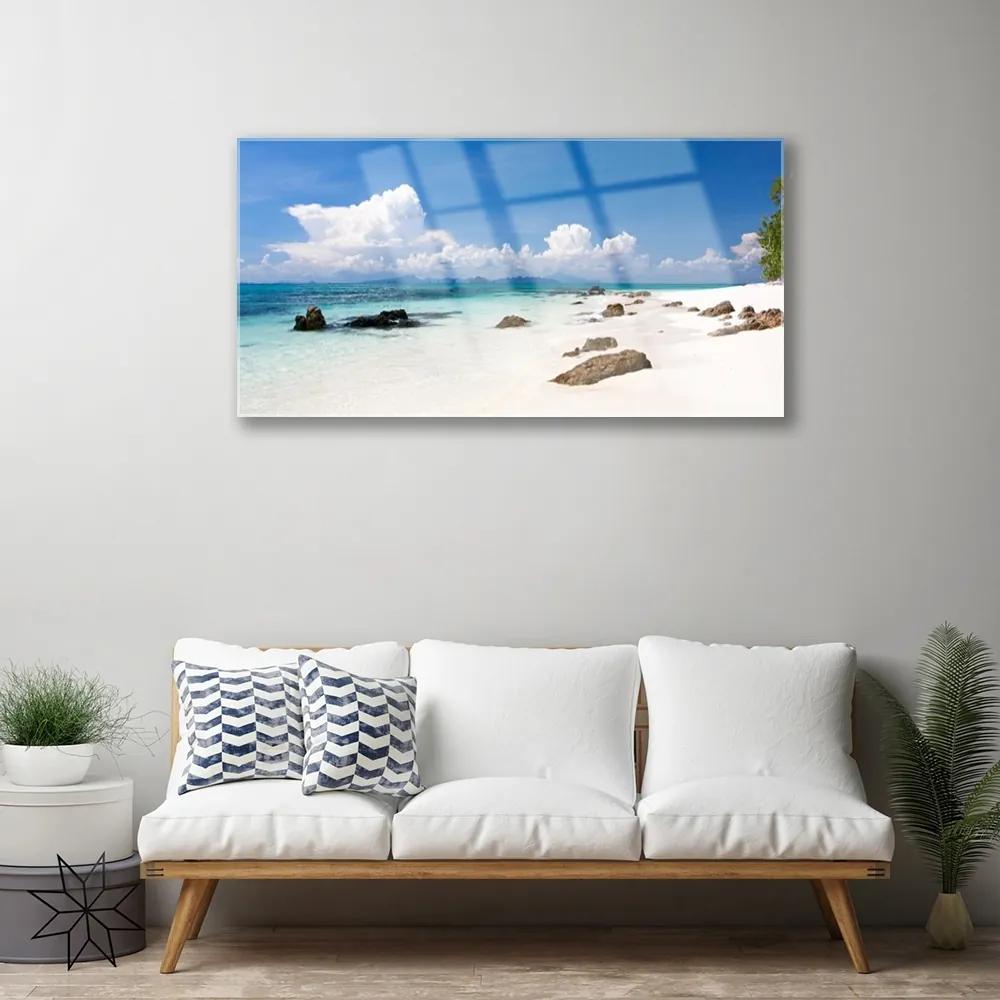 Skleneny obraz Pláž kamene krajina 100x50 cm