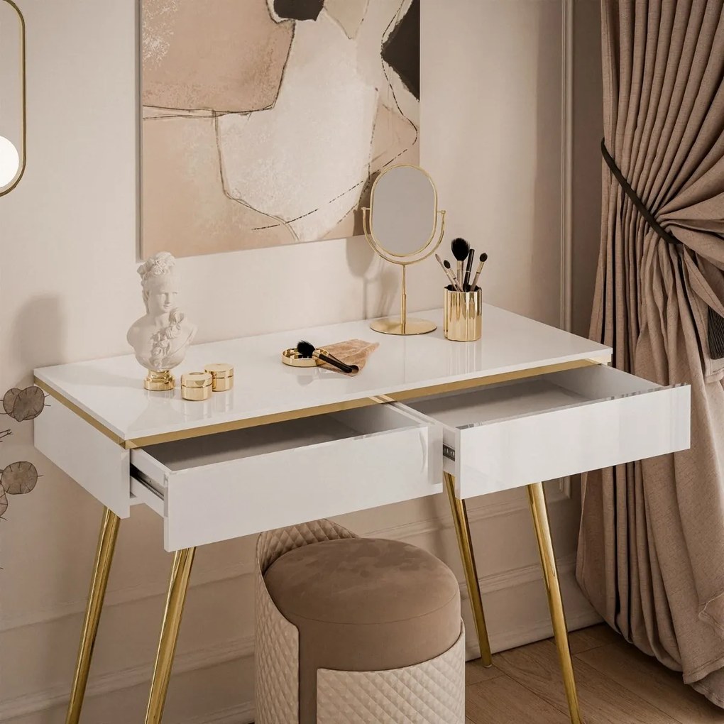 KONZOLA NESSIE BIELY LESK + ZLATÉ NOHY 102 cm