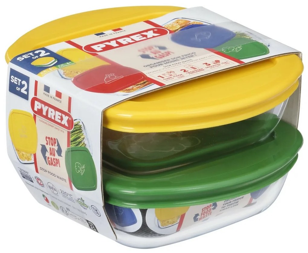 Pyrex Sada sklenených dóz čtvercových 2 ks, 0,3 l