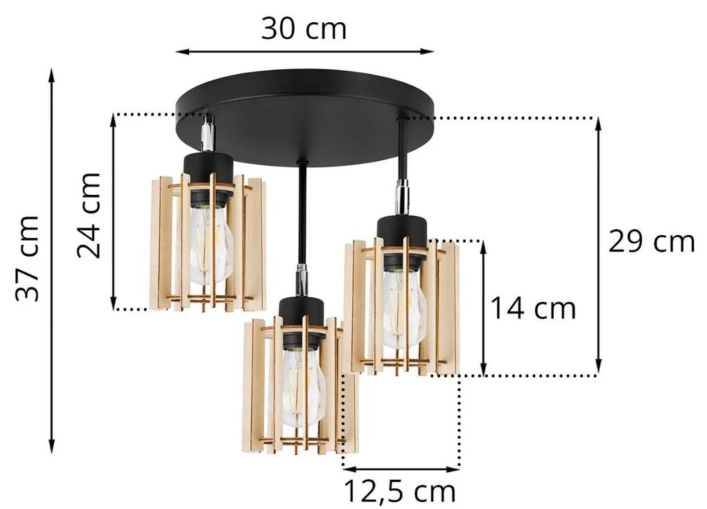 Stropné svietidlo Timber 7, 3x drevené tienidlo, orp