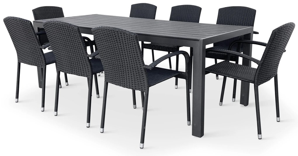 Záhradný jedálenský set Viking XL 190cm + 8x ratanová stolička Roma