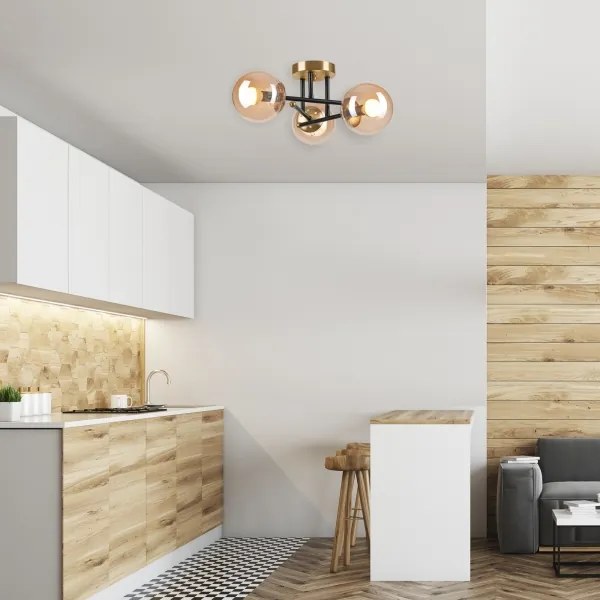 Prisadený luster MALENA 3xE14/5W/230V zlatá/čierna/dymová béžová