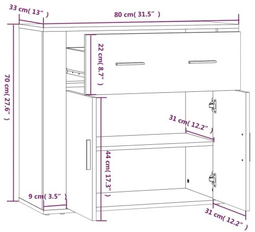 vidaXL Komoda biela 80x33x70 cm spracované drevo-