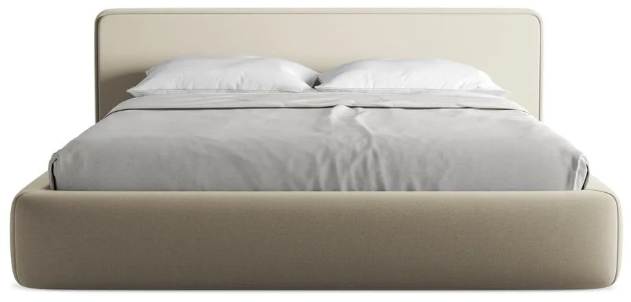 Béžová čalúnená dvojlôžková posteľ s úložným priestorom s roštom 180x200 cm Kiana – Makamii