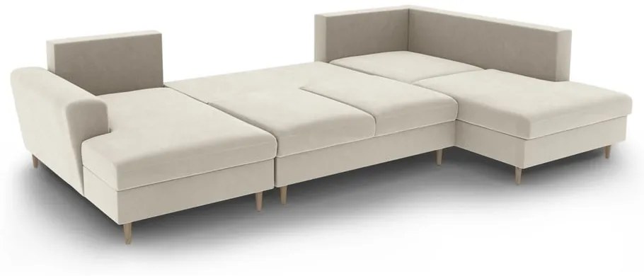 Béžová zamatová rozkladacia/s úložným priestorom rohová pohovka (pravý roh/do "U") Kyoto – Cosmopolitan Design