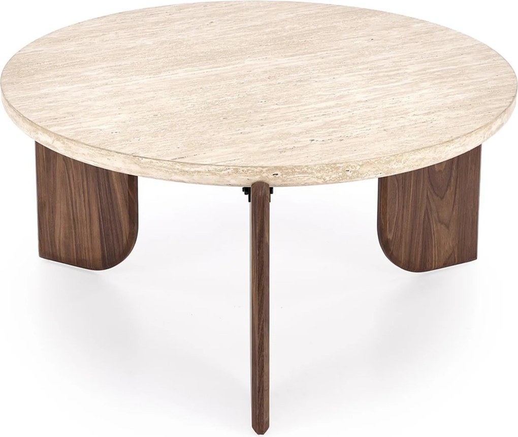Okrúhly konferenčný stolík Manios 80 cm - travertín / orech