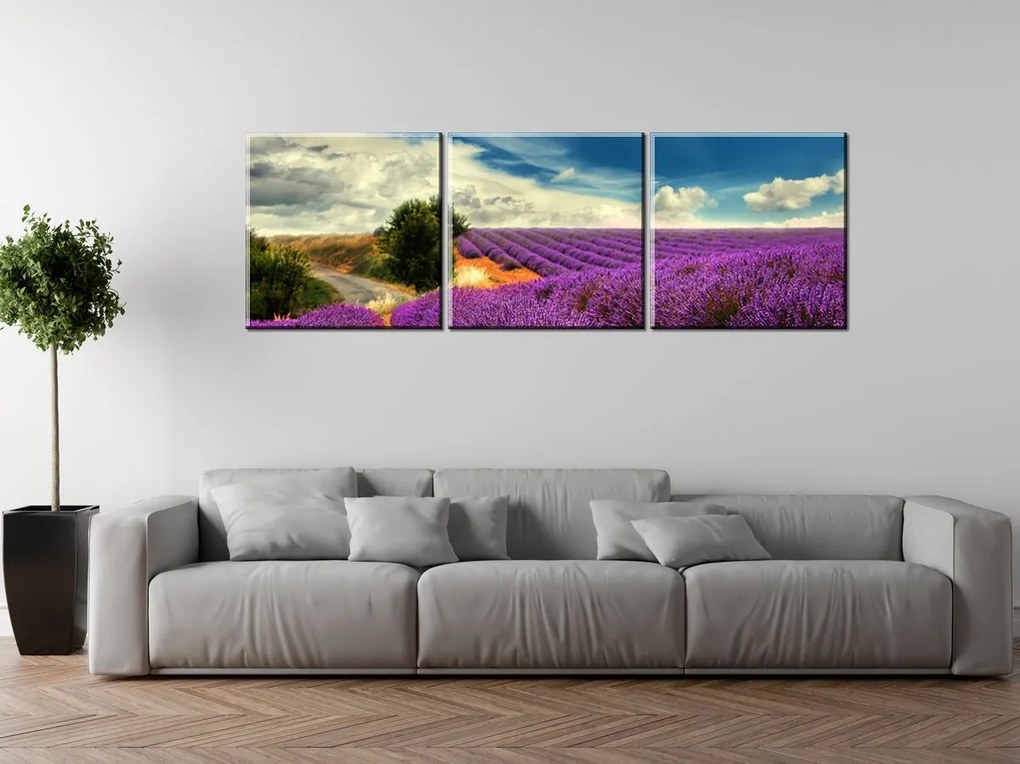 Gario Obraz na plátne Čarovná levanduľová krajina - 3 dielny Rozmery: 90 x 30 cm