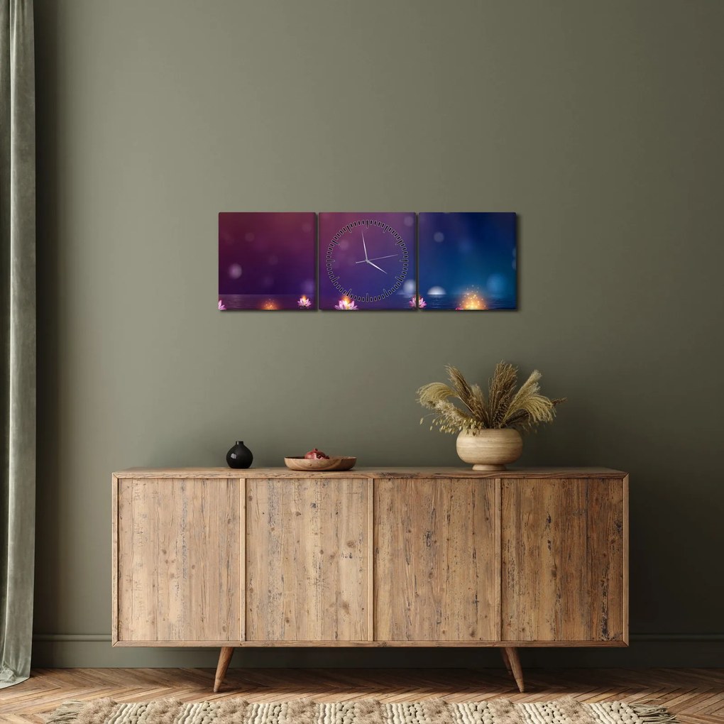 Obraz - Čarovné lekná (s hodinami) (90x30 cm)