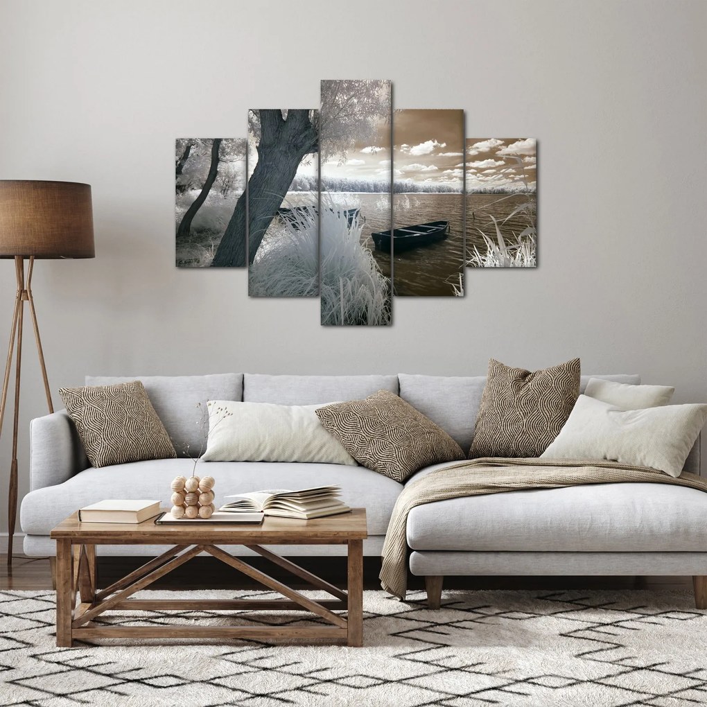 Obraz loďky na jazere (150x105 cm)