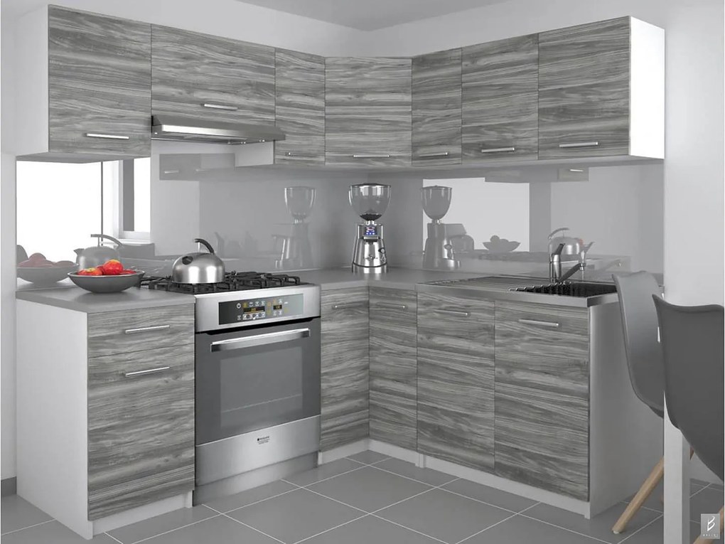 Kuchynská linka Belini 360 cm šedý antracit Glamour Wood s pracovnou doskou Lidiauniqa  TOR LIDIAUNIQA3/4/WT/GW1/0/E