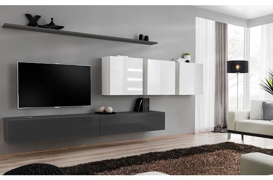 Obývacia stena Switch VII Grafit/Biely