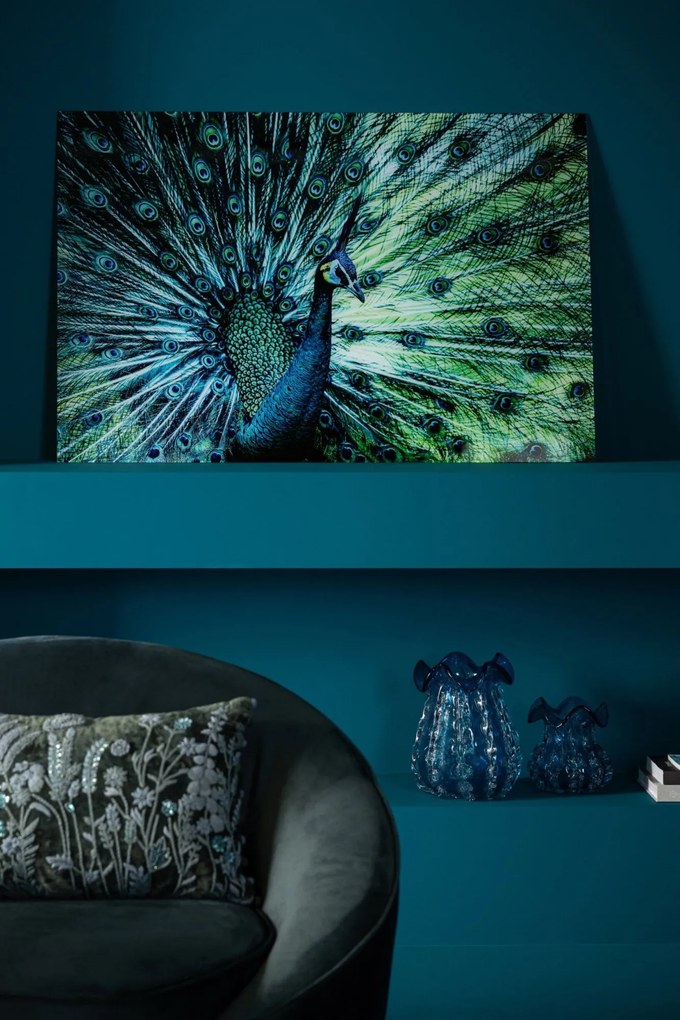 Nástenná sklenená dekorácia páv Peacock – 120*0,4*80 cm