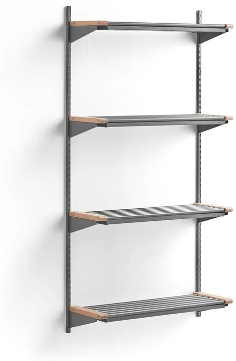 Regál na topánky JEPPE so 4 policami, základná sekcia, 1790x900x310 mm, strieborná/breza