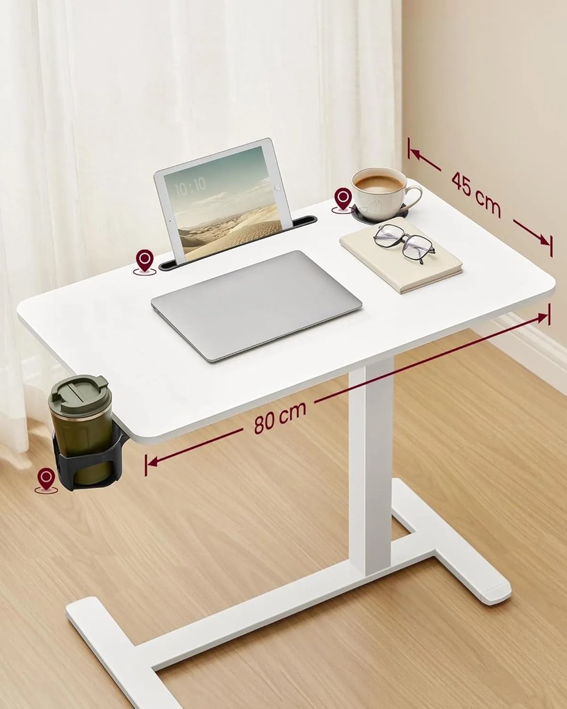 Výškovo nastaviteľný odkladací stolík Vasagle Elev 80 cm biely