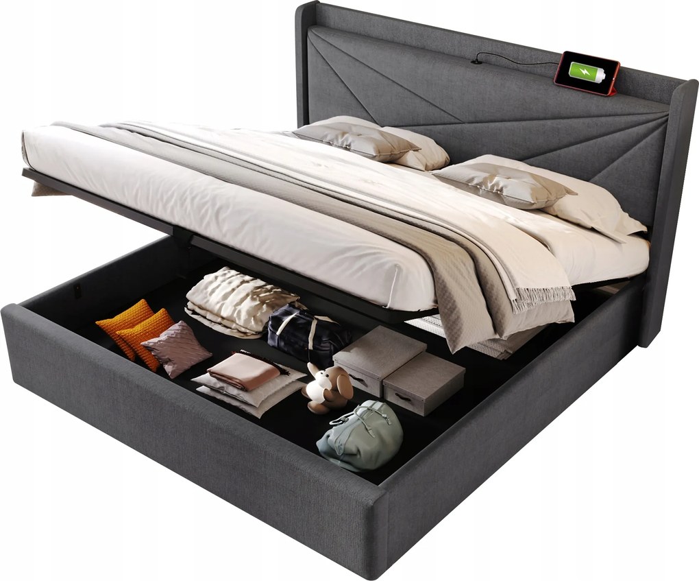 Čalúnené dvojlôžko s úložným priestorom 160 x 200 cm matrac