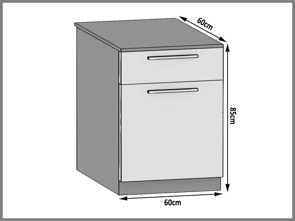Kuchynská skrinka Belini spodná so zásuvkami 60 cm eben kráľovský s pracovnou doskou  TOR SDSZ1-60/0/WT/HK/0/U