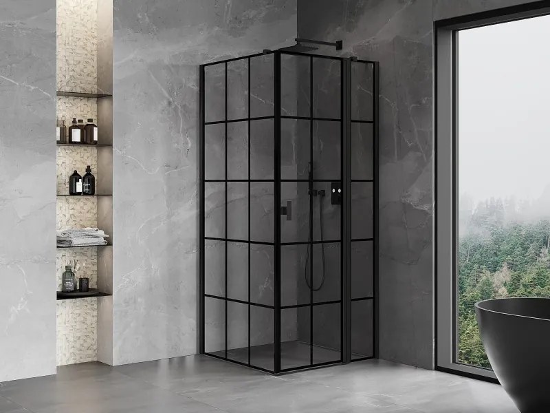 Mexen Mist T, sprchový kút s krídlovými dverami, pravý, 95 x 95 cm, 8mm číre sklo, čierny profil, 8A4T-095-095-70-77-P