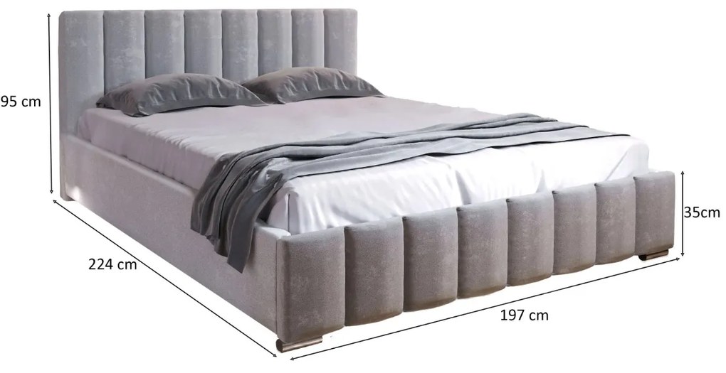 ANGIE 180X200 ČALÚNENÁ MANŽELSKÁ POSTEĽ SVETLOSIVÁ LÁTKA S ÚLOŽNÝM PRIESTOROM