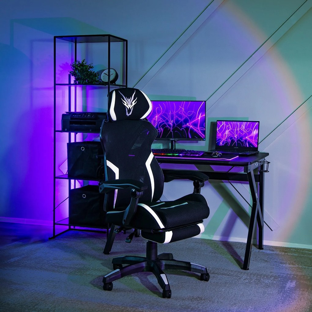 Herná stolička Maximo s podnožkou čierna/biela