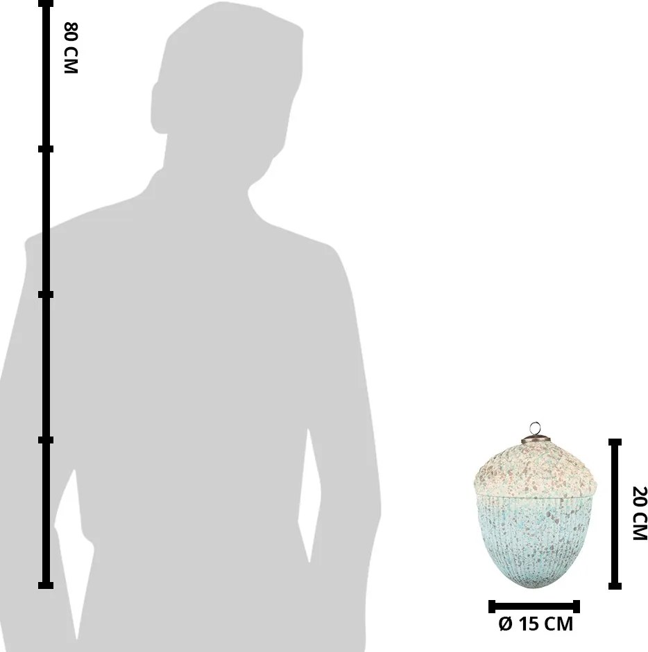 Béžovo-tyrkysová vánoční skleněná ozdoba žalud XL - Ø 15*20 cm