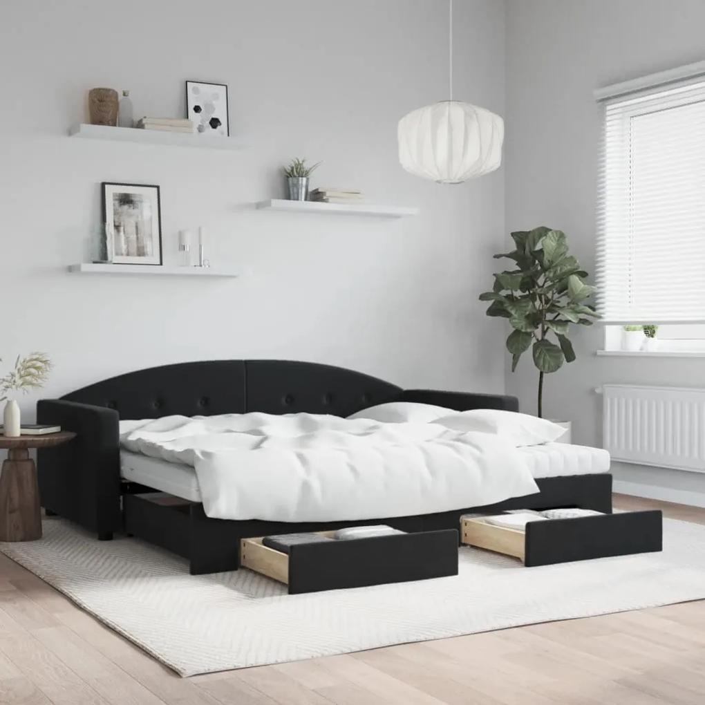 Rozkladacia denná posteľ so zásuvkami čierna 90x200 cm zamat 3197377