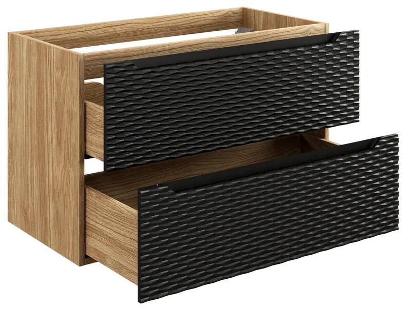 Závěsná skříňka pod umyvadlo Ocean Black s deskou 90 cm černá/dub olejovaný