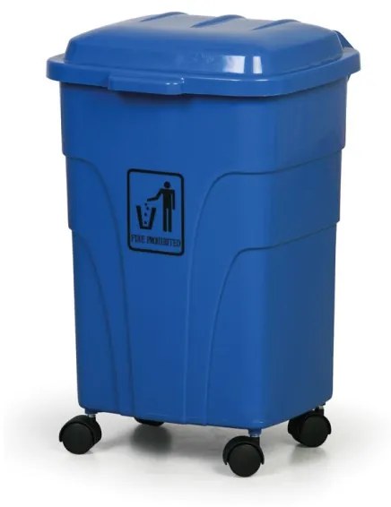Plastový odpadkový kôš na triedenie odpadu, na kolieskach, 70 litrov, modrý