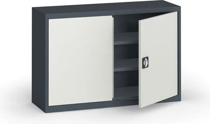Plechová policová skriňa METAL, 800 x 1200 x 400 mm, 2 police, grafit / sivá