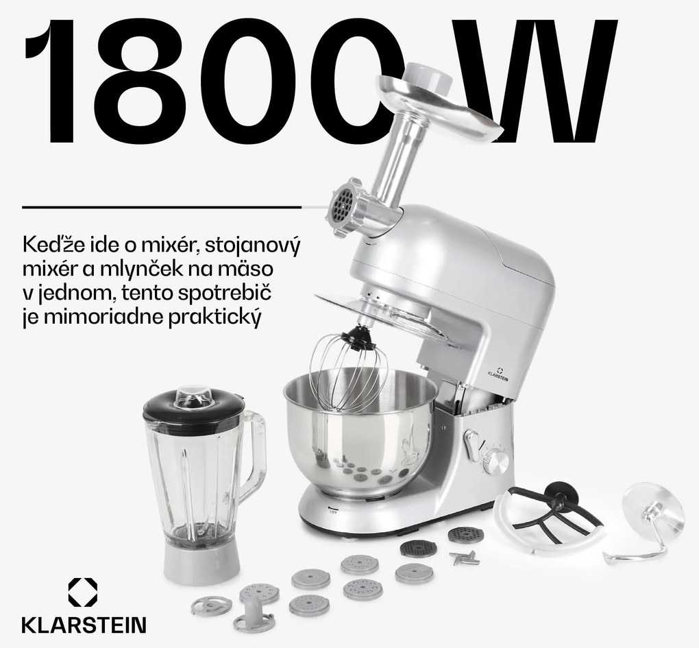 Klarstein Lucia, kuchynský robot, mixér, mlynček na mäso, 1800 W