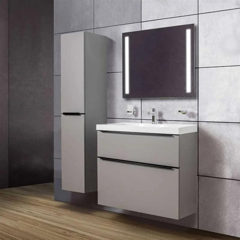Mereo, Mailo, kúpeľňová skrinka s umývadlom z liateho mramoru 81 cm, biela, dub, antracit, MER-CN561MB