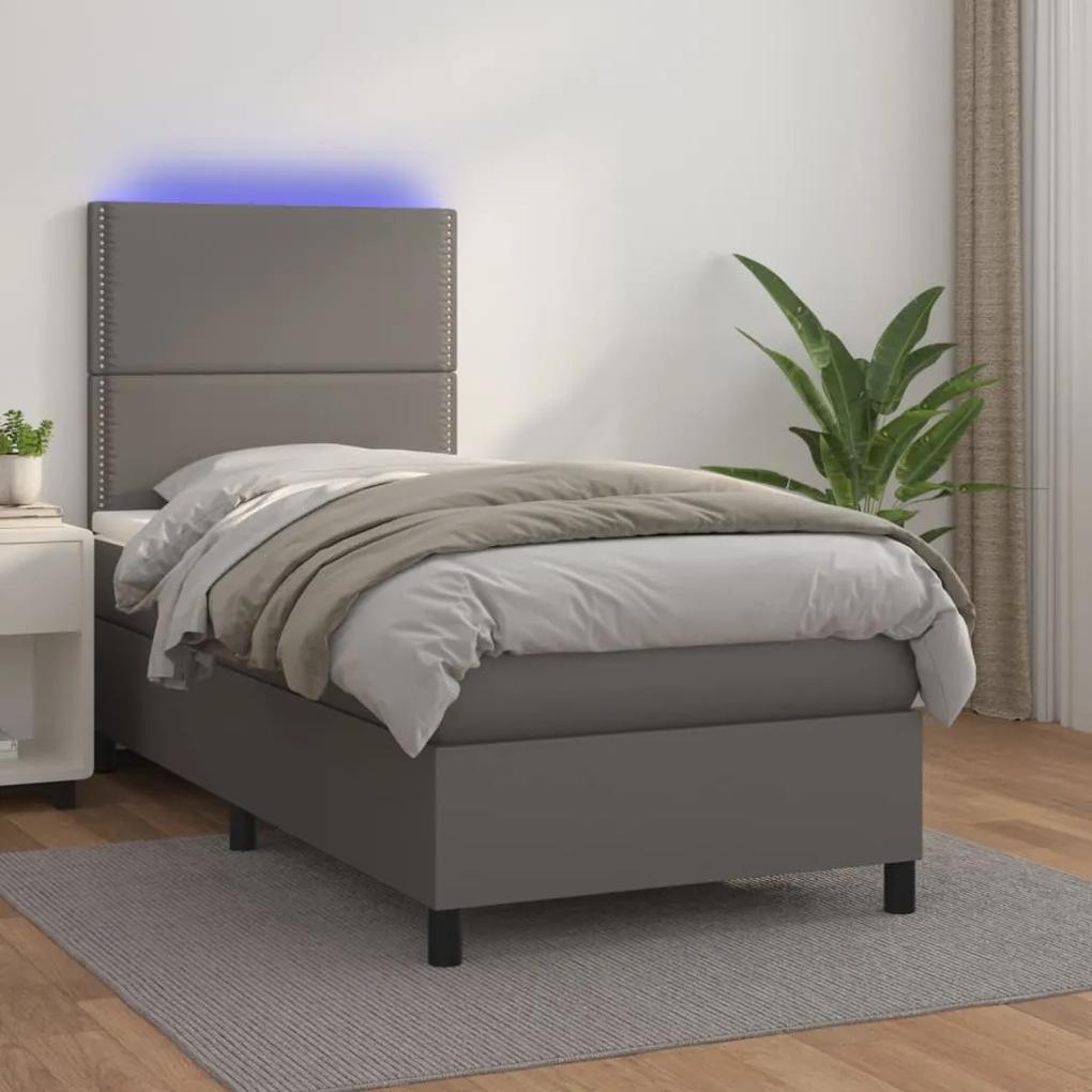 Boxspring posteľ s matracom a LED sivá 80x200 cm umelá koža 3135853