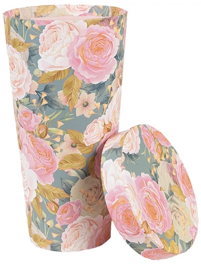 Papierový úložný box s kvetinami - Ø 9*18 cm
