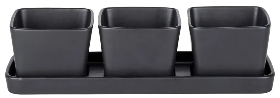 Matne čierne keramické servírovacie misy v súprave 3 ks Snack &amp; Dip – Wenko