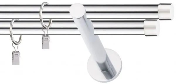 Dekorstudio Chrómová dvojradová garniža LUNA 19mm Dĺžka: 320cm, Typ uchytenia: Držiak dvojitý modern, Typ príslušenstva: Krúžky tiché so štipcami