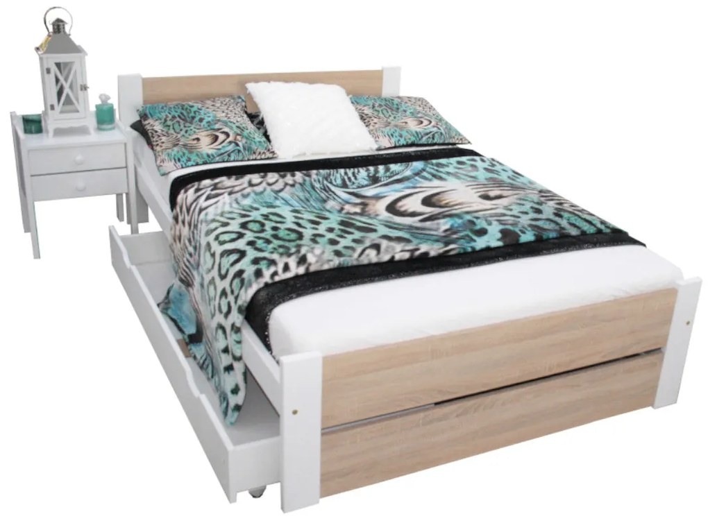 Posteľ HERMA + matrac + rošt ZADARMO - sonoma/biela / 100x200 / nie
