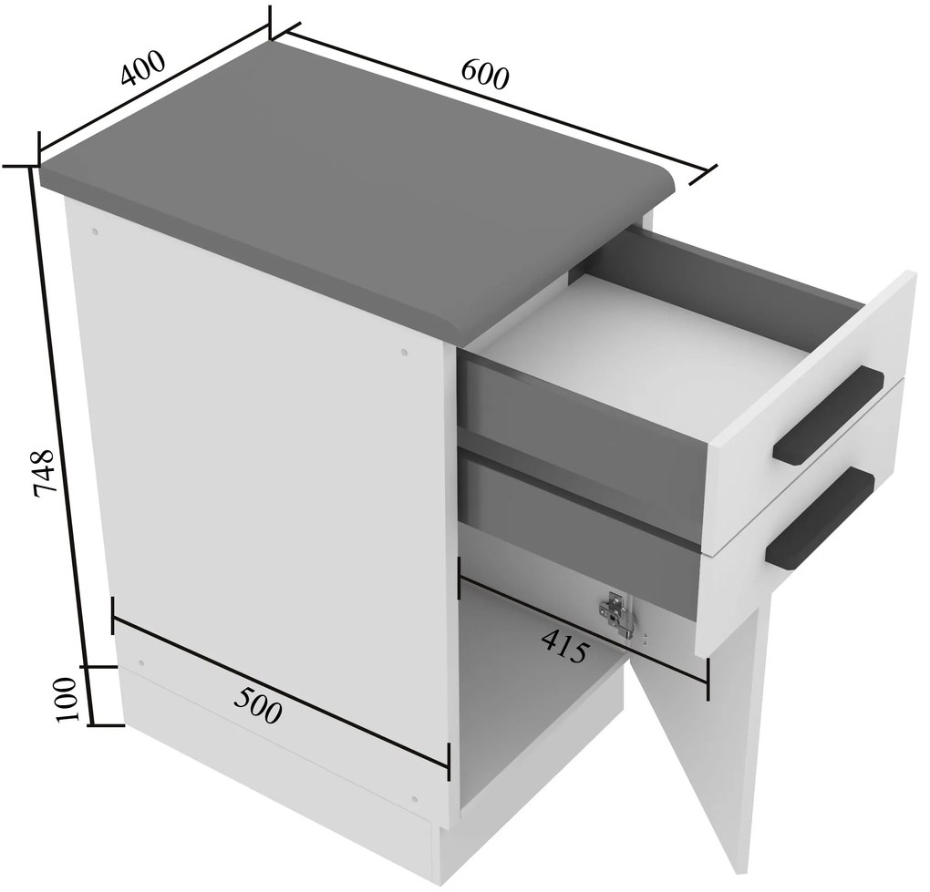 Kuchynská skrinka Belini Premium Full Version spodná so zásuvkami 40 cm šedý antracit Glamour Wood s pracovnou doskou