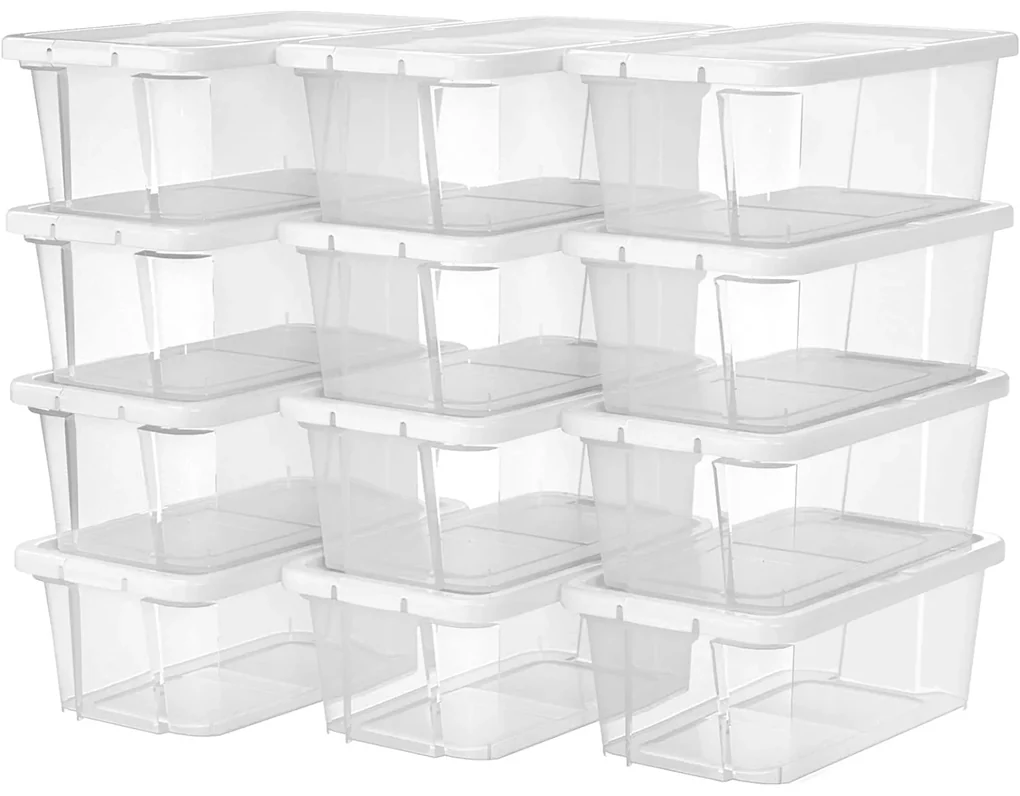 12 úložných boxov, plastový box na topánky, transparentné