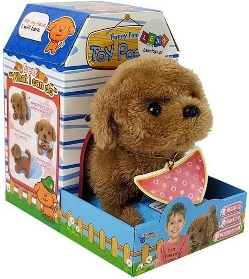 LEAN Toys Interaktívny psík na batérie hnedý chodí, vrtí chvostom, zvuky