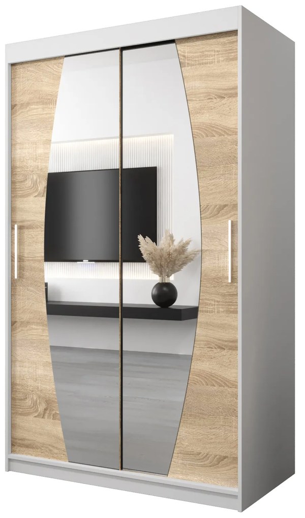 Šatníková skriňa 120 cm Eclipse (biela matná + dub sonoma). Akcia -25%. Vlastná spoľahlivá doprava až k Vám domov. 1063388