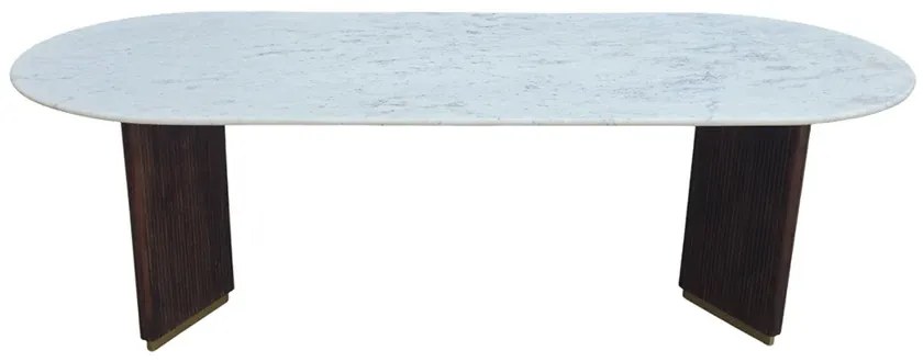 Jedálenský stôl GATSBY 240 cm oválny, mangové drevo, rám v tvare V, mramorová doska, biely