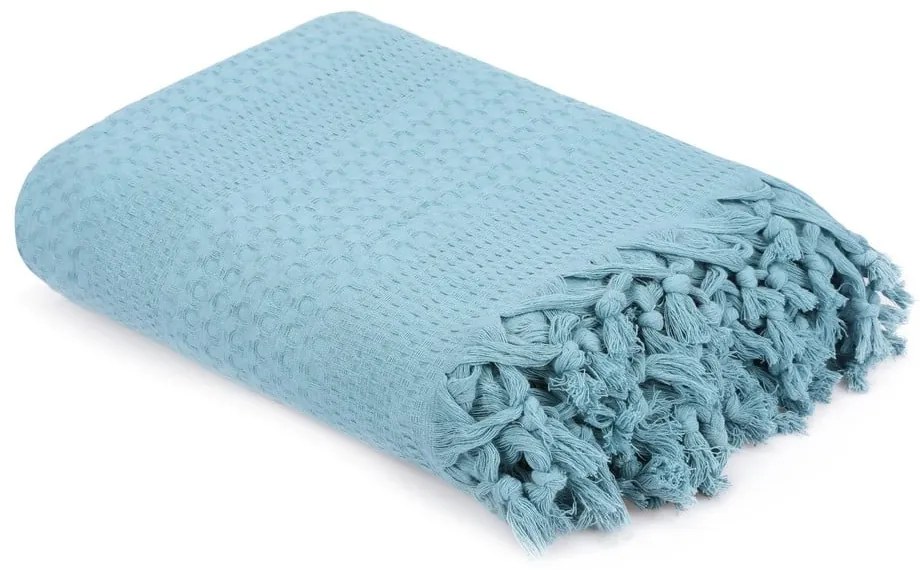 Modrý bavlnený pléd cez posteľ na dvojlôžko Mijolnir, 220 × 240 cm