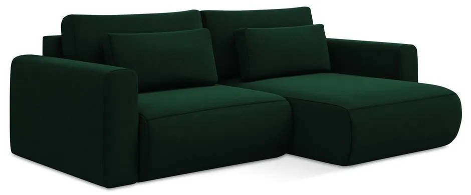 Zelená zamatová rozkladacia/s úložným priestorom rohová pohovka (pravý roh/s leňoškou) Kapua – Makamii