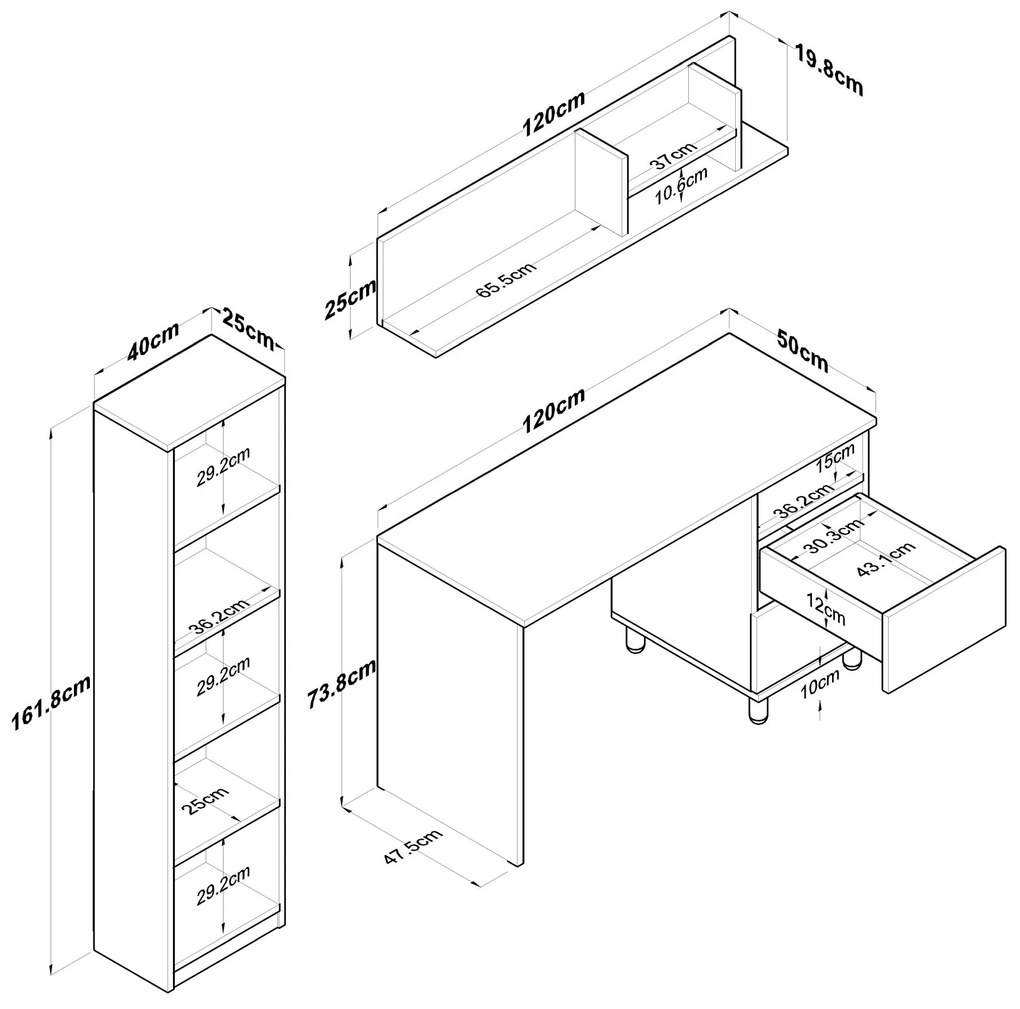 Moderná súprava Darah s písacím stolom, knižnicou a policou orech/biela