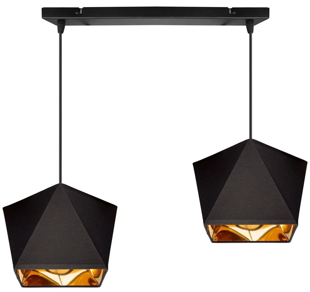 Závesné svietidlo Diamond Gold, 2x čierne/zlaté textilné tienidlo