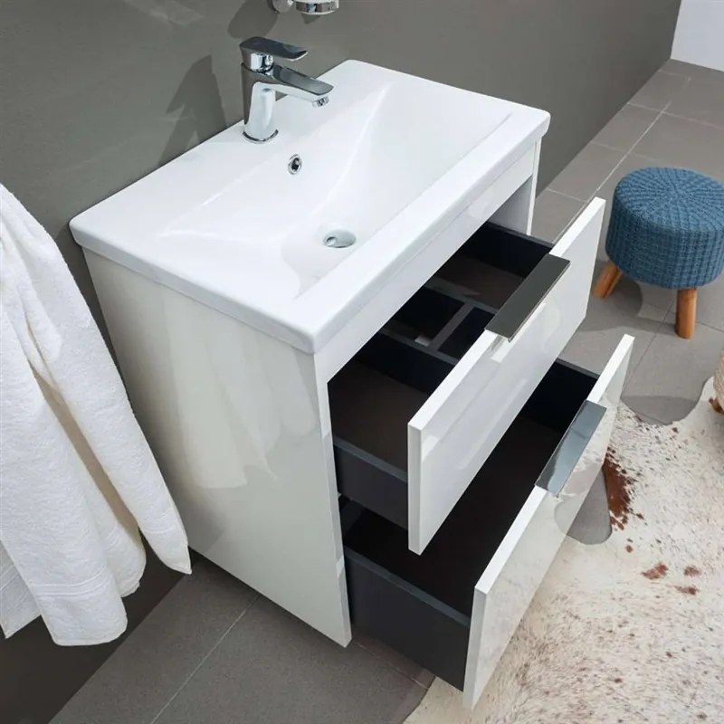 Mereo, Vigo, kúpeľňová skrinka s keramickým umývadlom, 61x40x72 cm, biela, MER-CN311