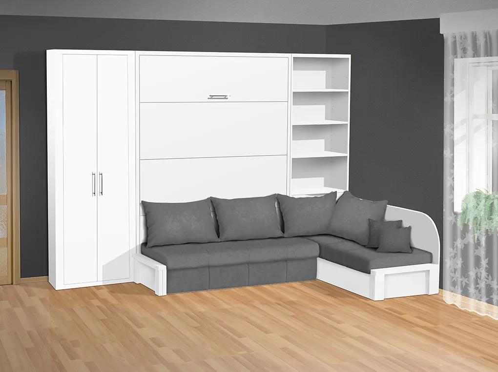 Nabytekmorava Sklápacia posteľ s rohovou pohovkou VS 3075P - 200x160 cm + policová skriňa 80 nosnost postele: štandardná nosnosť, farba lamina: biela 113, farba pohovky: nubuk 22 sivá